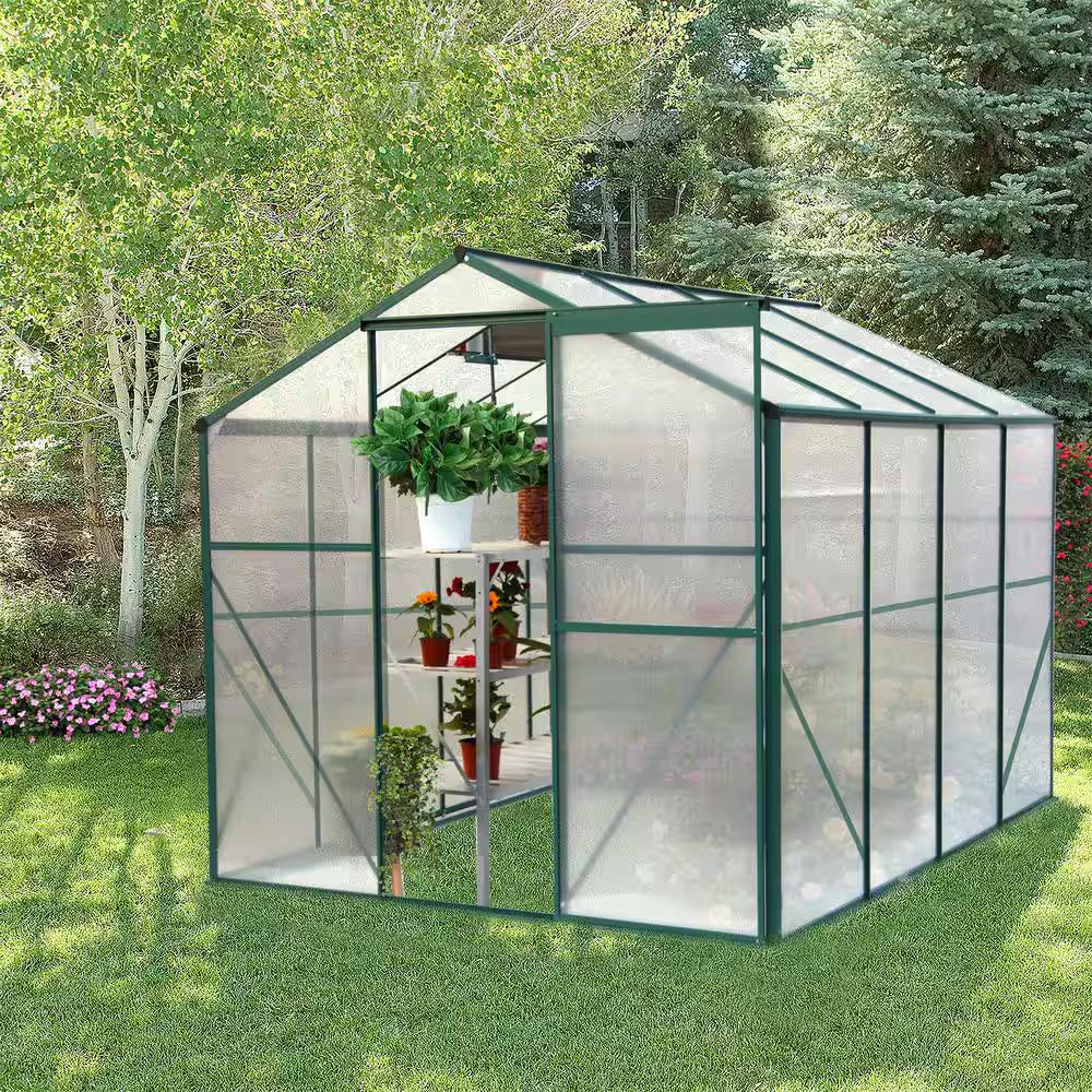 6 Ft X 8 Ft Green Aluminum Heavy Duty Walk-In Plant Garden Polycarbonate Greenhouse for Backyard, Outdoor
