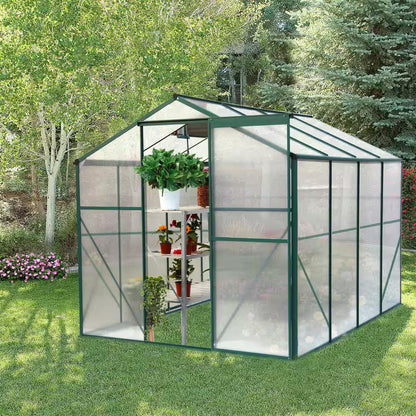 6 Ft X 8 Ft Green Aluminum Heavy Duty Walk-In Plant Garden Polycarbonate Greenhouse for Backyard, Outdoor