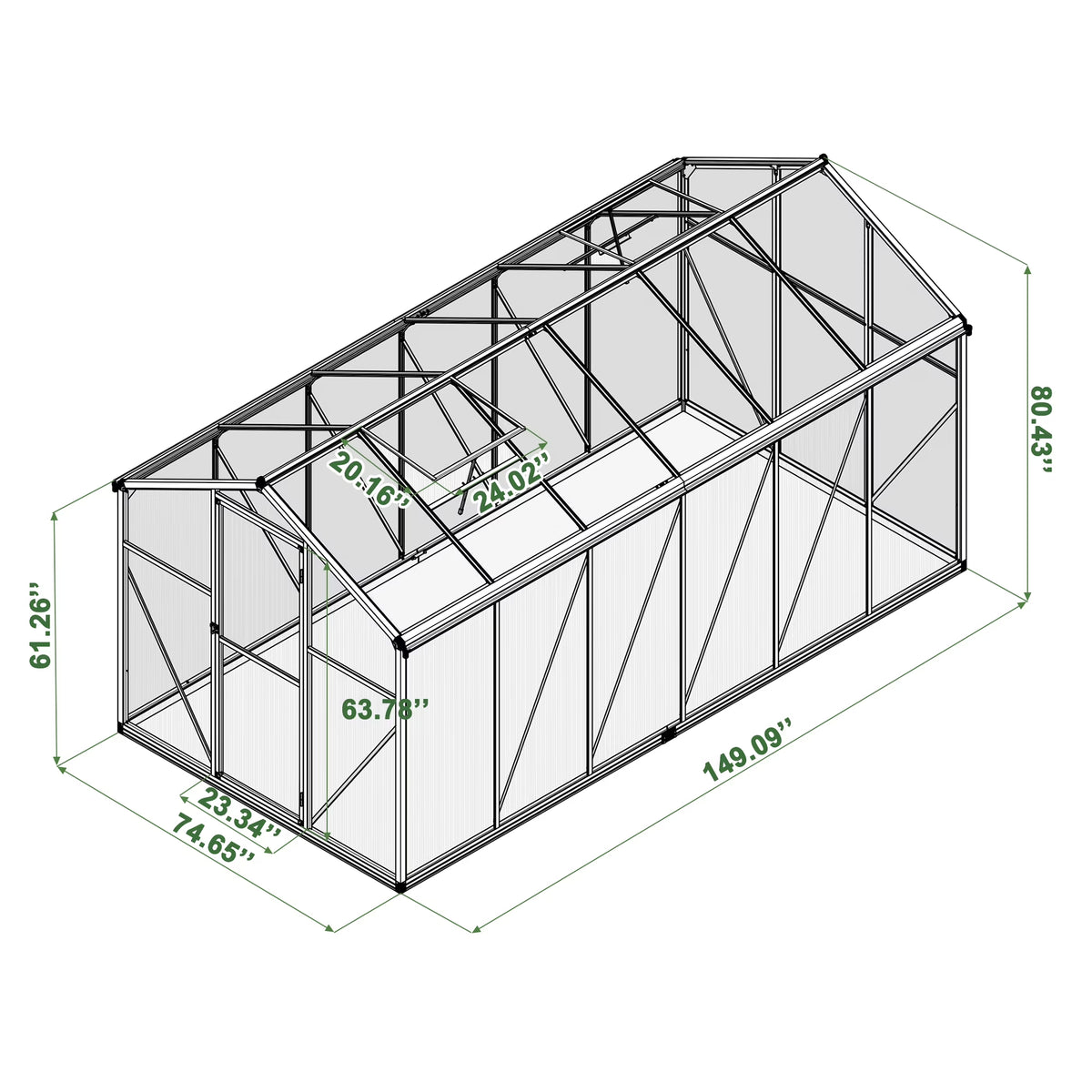 12'X6' Outdoor Greenhouse, Walk-In Polycarbonate Green House with Aluminum Frame for Backyard, Black
