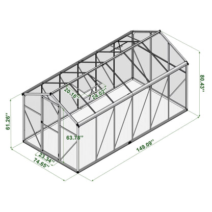12'X6' Outdoor Greenhouse, Walk-In Polycarbonate Green House with Aluminum Frame for Backyard, Black