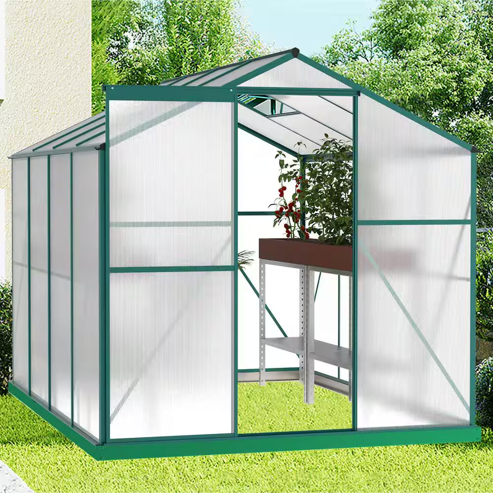 6 Ft X 8 Ft Green Aluminum Heavy Duty Walk-In Plant Garden Polycarbonate Greenhouse for Backyard, Outdoor