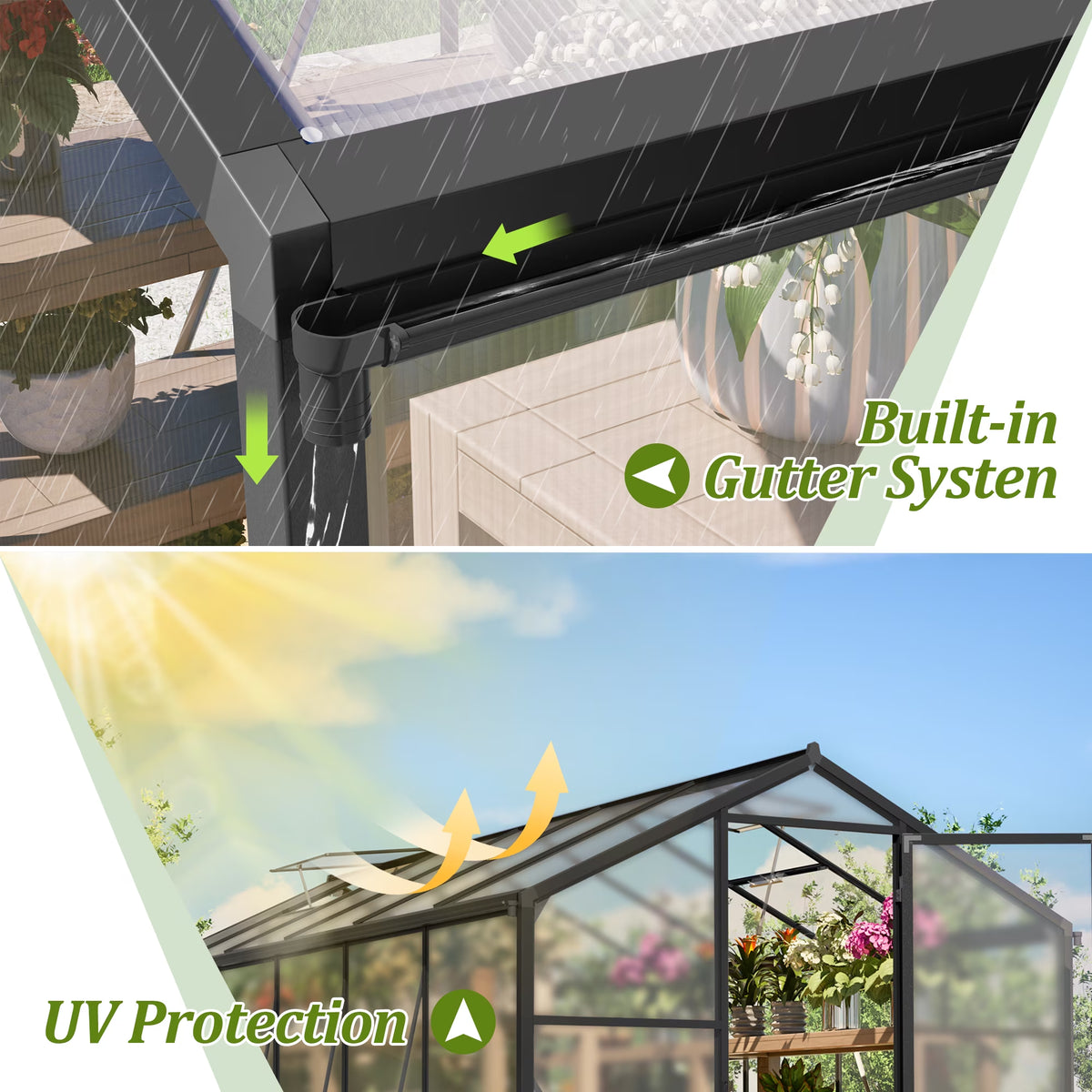 12'X6' Outdoor Greenhouse, Walk-In Polycarbonate Green House with Aluminum Frame for Backyard, Black