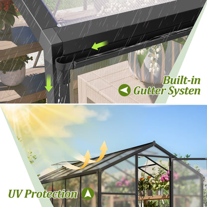 12'X6' Outdoor Greenhouse, Walk-In Polycarbonate Green House with Aluminum Frame for Backyard, Black