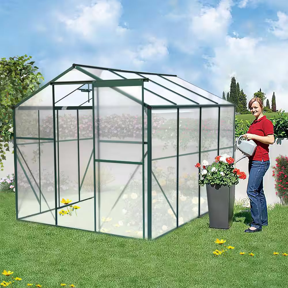 6 Ft X 8 Ft Green Aluminum Heavy Duty Walk-In Plant Garden Polycarbonate Greenhouse for Backyard, Outdoor