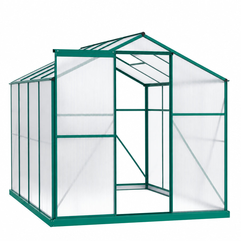 6 Ft X 8 Ft Green Aluminum Heavy Duty Walk-In Plant Garden Polycarbonate Greenhouse for Backyard, Outdoor