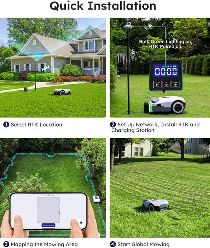 Robot Lawn Mower Full Band Rtk+4-Eye Vision Robotic Lawnmower, Automatic Mapping, 20 Multi-Zone Management, Accurate Obstacle Avoidance, Intelligent Path Planning- No Wire Mower, 0.22 Acre