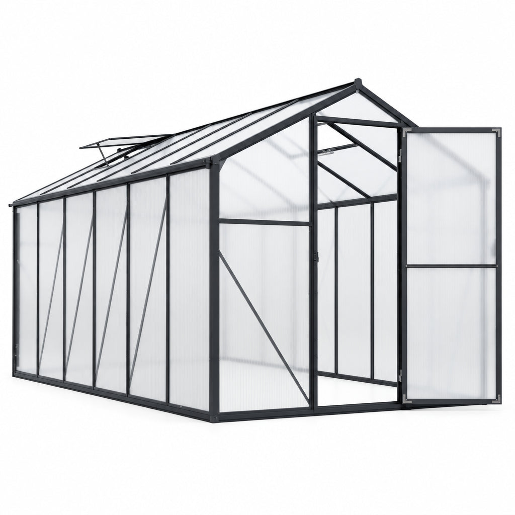 12'X6' Outdoor Greenhouse, Walk-In Polycarbonate Green House with Aluminum Frame for Backyard, Black