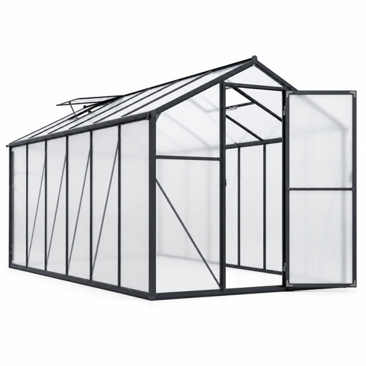 12'X6' Outdoor Greenhouse, Walk-In Polycarbonate Green House with Aluminum Frame for Backyard, Black