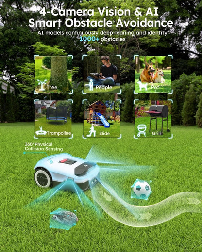 Robot Lawn Mower Full Band Rtk+4-Eye Vision Robotic Lawnmower, Automatic Mapping, 20 Multi-Zone Management, Accurate Obstacle Avoidance, Intelligent Path Planning- No Wire Mower, 0.22 Acre