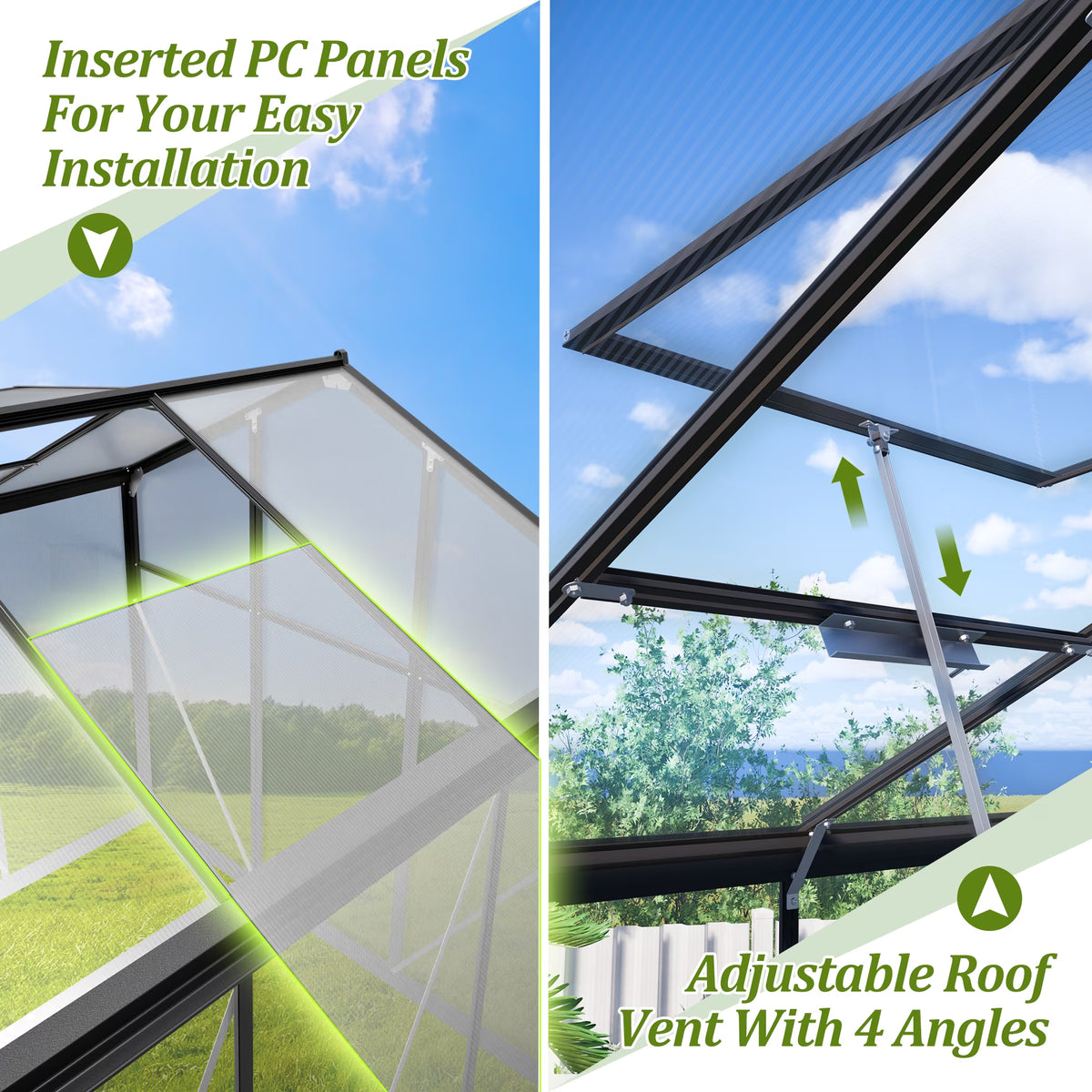 12'X6' Outdoor Greenhouse, Walk-In Polycarbonate Green House with Aluminum Frame for Backyard, Black
