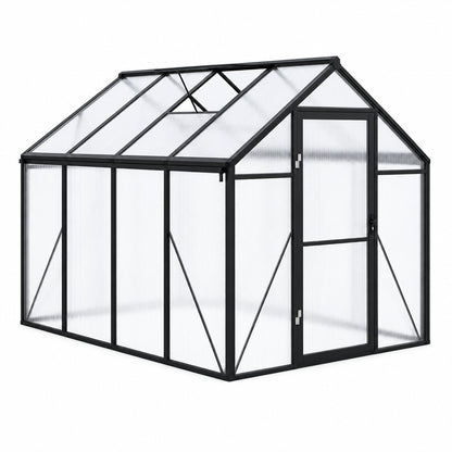 6X8 FT Greenhouse for Outdoors, Polycarbonate Greenhouse with Roof Vent, Ground Nails, Lockable Push Door, Aluminum Large Walk-In Green House for outside Garden Backyard, Patio, Lawn, Black