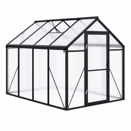 6X8 FT Greenhouse for Outdoors, Polycarbonate Greenhouse with Roof Vent, Ground Nails, Lockable Push Door, Aluminum Large Walk-In Green House for outside Garden Backyard, Patio, Lawn, Black