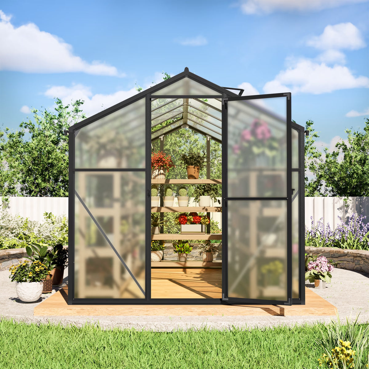 12'X6' Outdoor Greenhouse, Walk-In Polycarbonate Green House with Aluminum Frame for Backyard, Black
